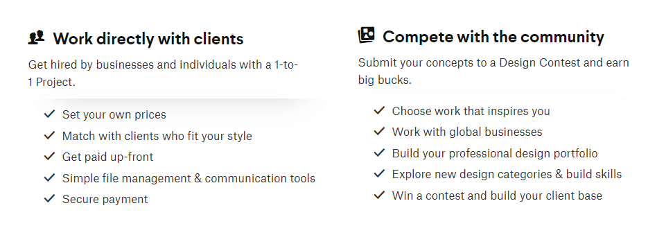 Directly work with clients or Compete in community design contests