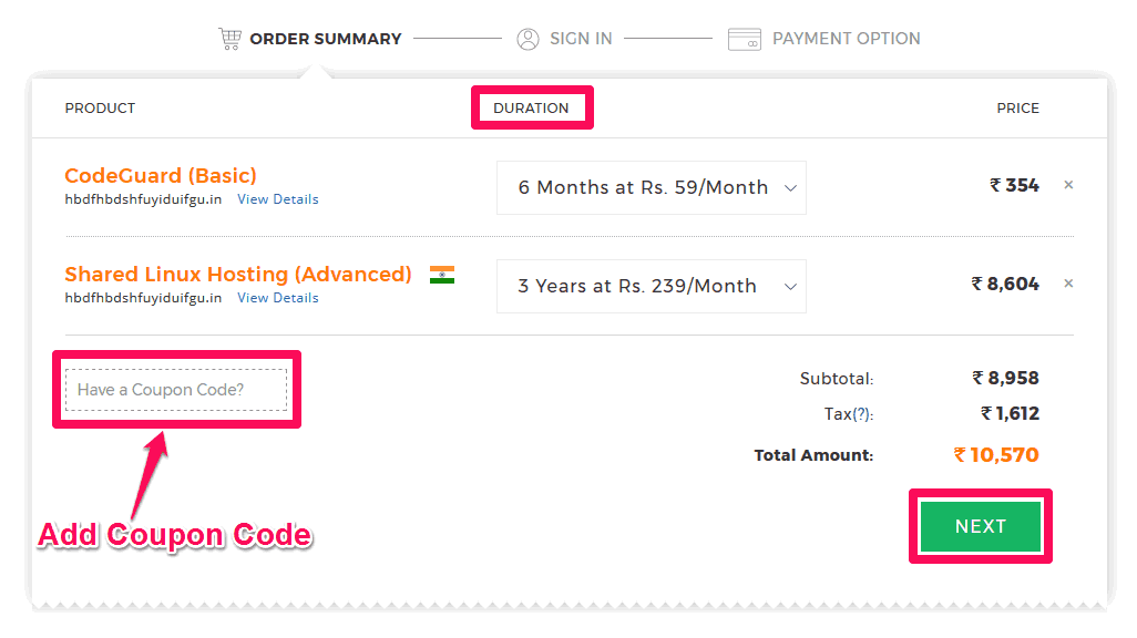 BigRock Order Summary