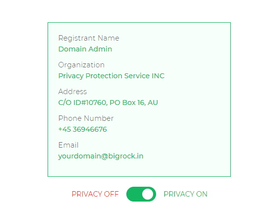BigRock Domain Privacy Protection On